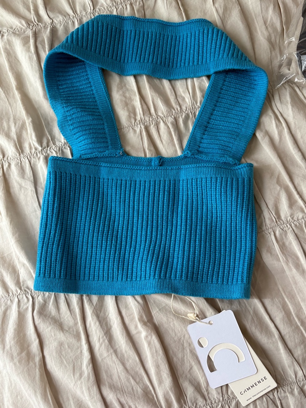 Commense Teal Ribbed Crop Tank